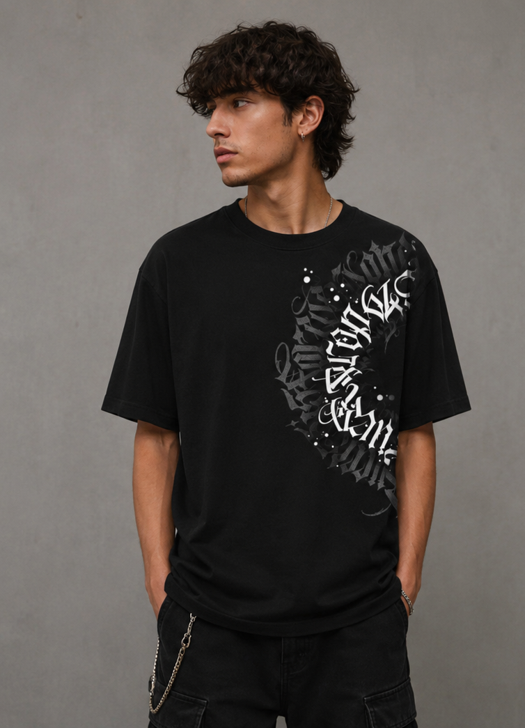 "Eclipse" Gothic Calligraphy Oversized Tee
