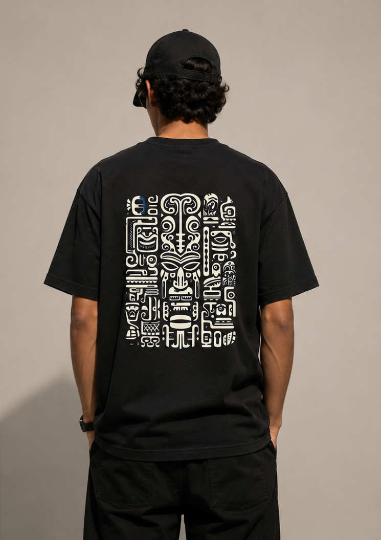 The "Tribal Matrix" Heavyweight Oversized Tee – Black