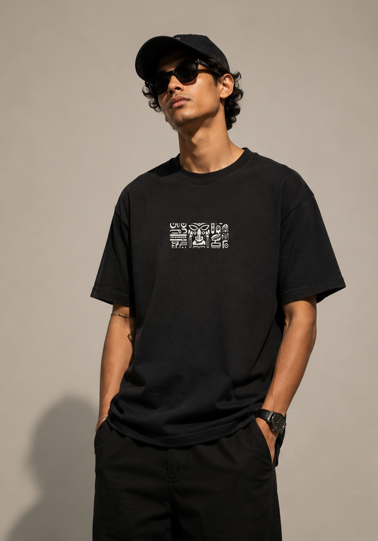 The "Tribal Matrix" Heavyweight Oversized Tee – Black